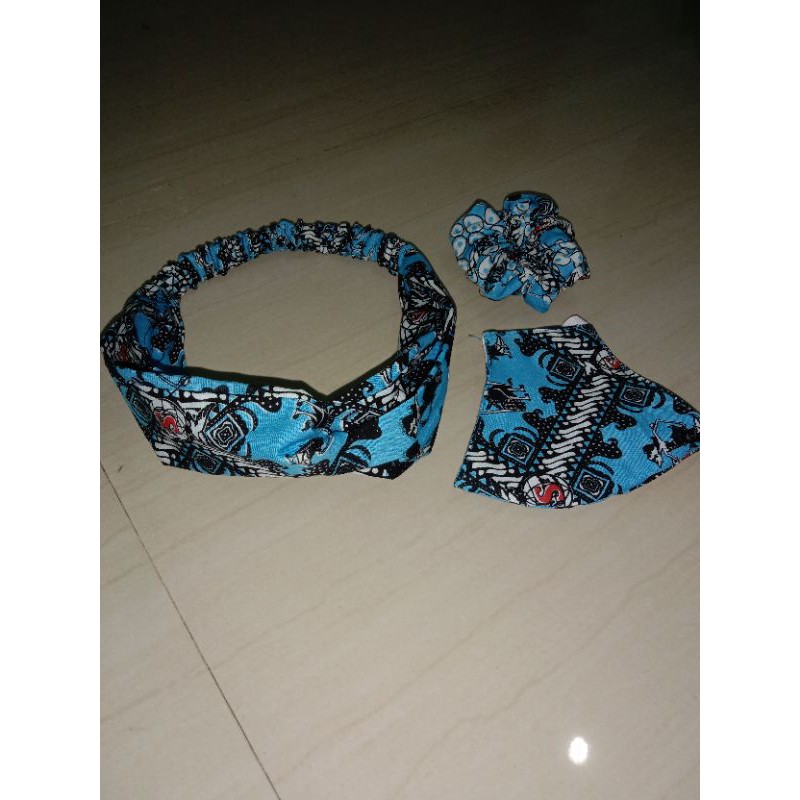 bandana (satu set masker,ikat rambut, bandana)