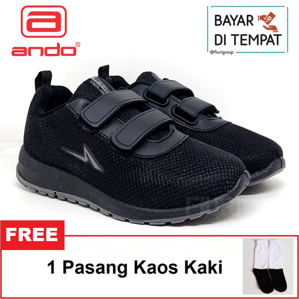 FIURI - ANDO ORIGINAL -  NOELLE PEREKAT 29-36 FULL HITAM - SEPATU SNEAKERS KANVAS SOL KARET ANAK KECIL PEREMPUAN LAKI-LAKI - SEPATU KETS LUCU FASHION TRENDY - SEPATU SEKOLAH PAUD TK SD KRETEKAN PEREKAT CEWEK COWOK MURAH PROMO DISKON BONUS KAOS KAKI