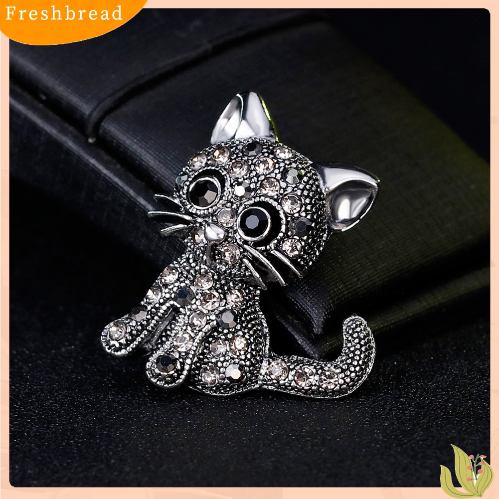 [ TERLARIS]Vintage Women Girls Lovely Cat Kitten Rhinestone Collar Brooch Pin Party Jewelry