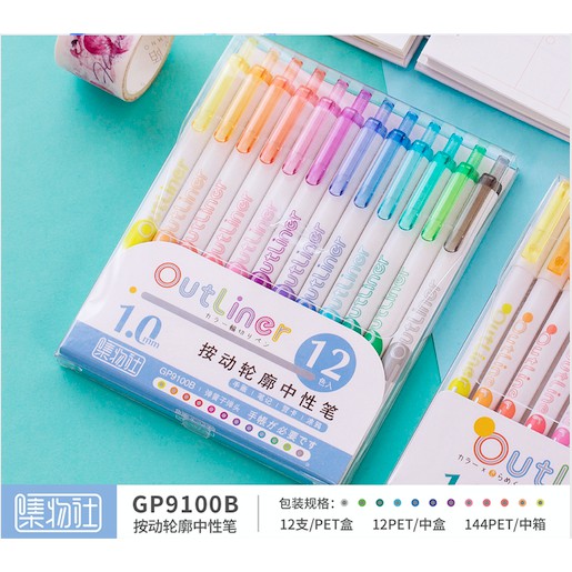 

12 Color Outliner Pens Set 1.0mm Ballpoint Marker Liner Pen for Drawing metalic GP9100