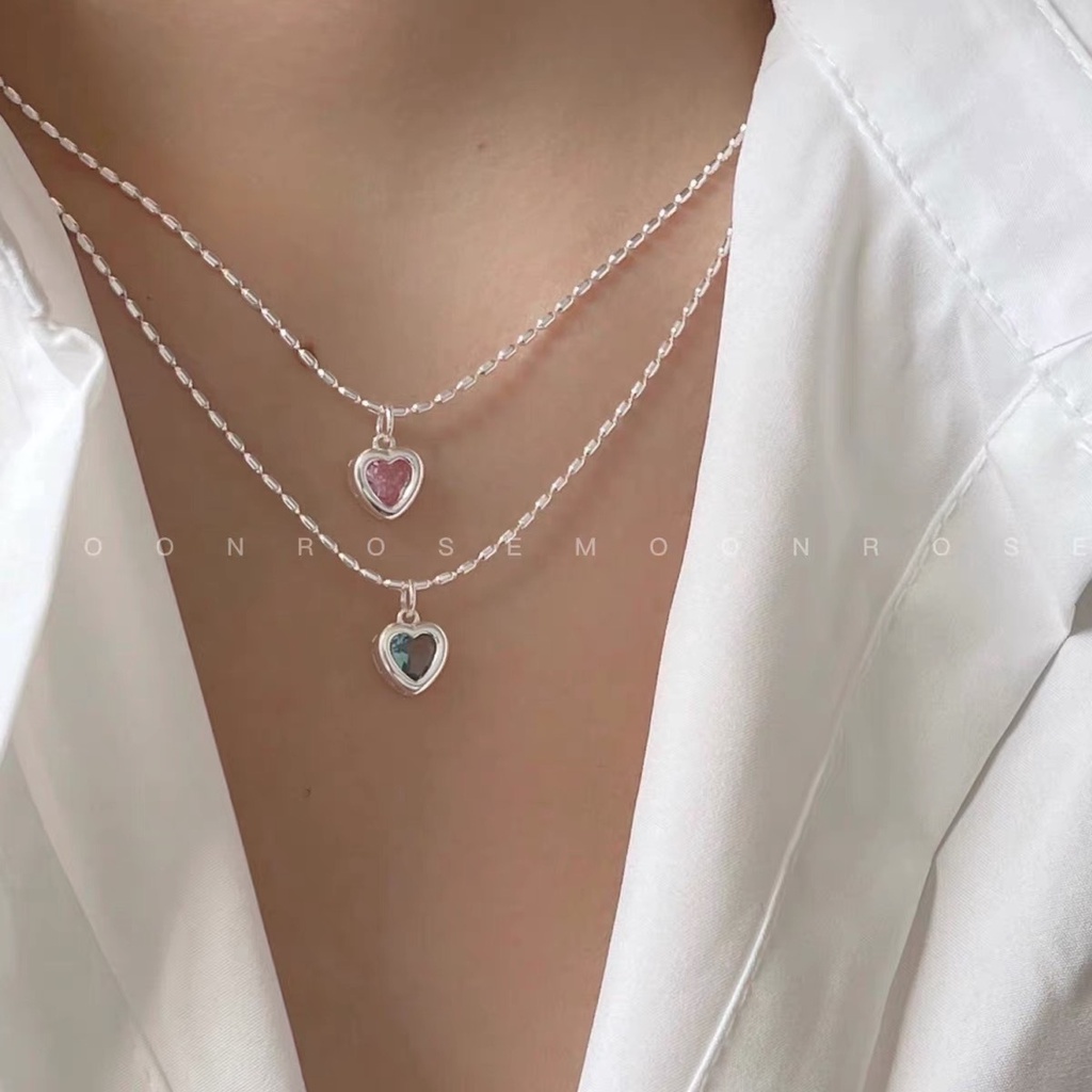 Kalung Liontin Hati Bahan Alloy Aksen Berlian Imitasi Untuk Wanita