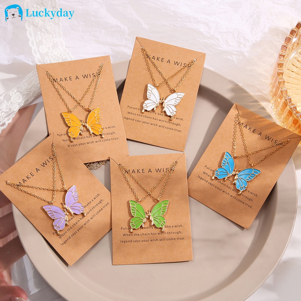 YEEZII 2pcs / set Kalung Rantai Emas Dengan Liontin Butterfly Untuk Wanita