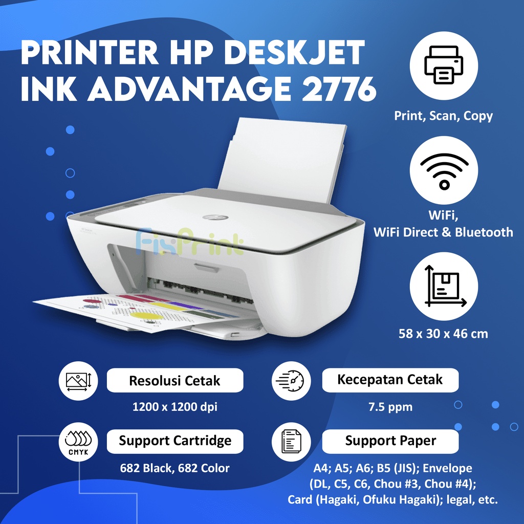 Printer HP Deskjet Ink Advantage 2776 Print Scan Copy Wireless All-In-One New, Pengganti HP 2676