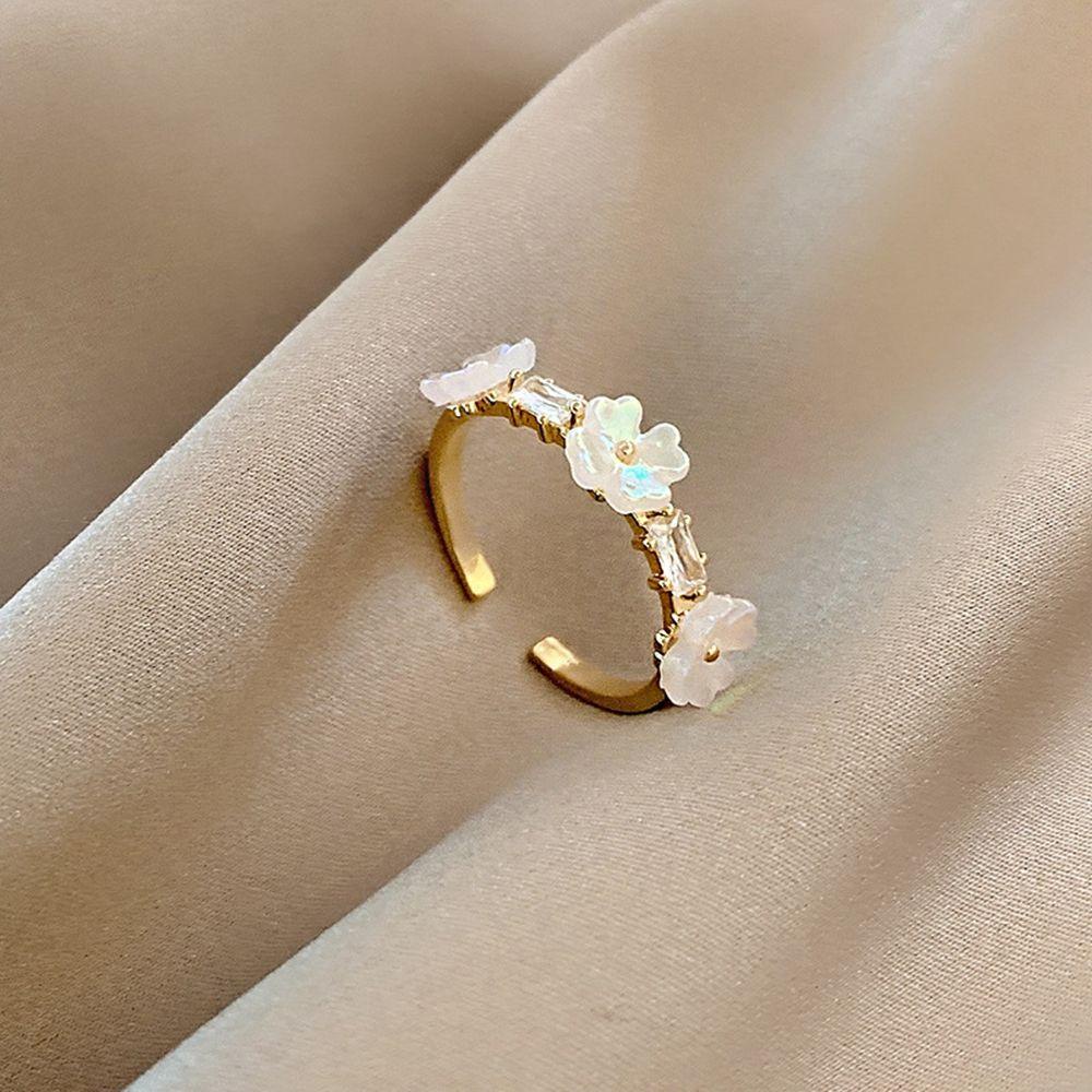 Needway Cincin Bunga Kepribadian Retro Geometri Shell Rose Rhinestones Gaya Korea Ring