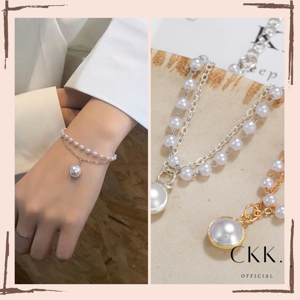 ➰CKK➰ Gelang Rantai Multilayer FA111 Aksen Mutiara Gaya Korea Retro Untuk Hadiah