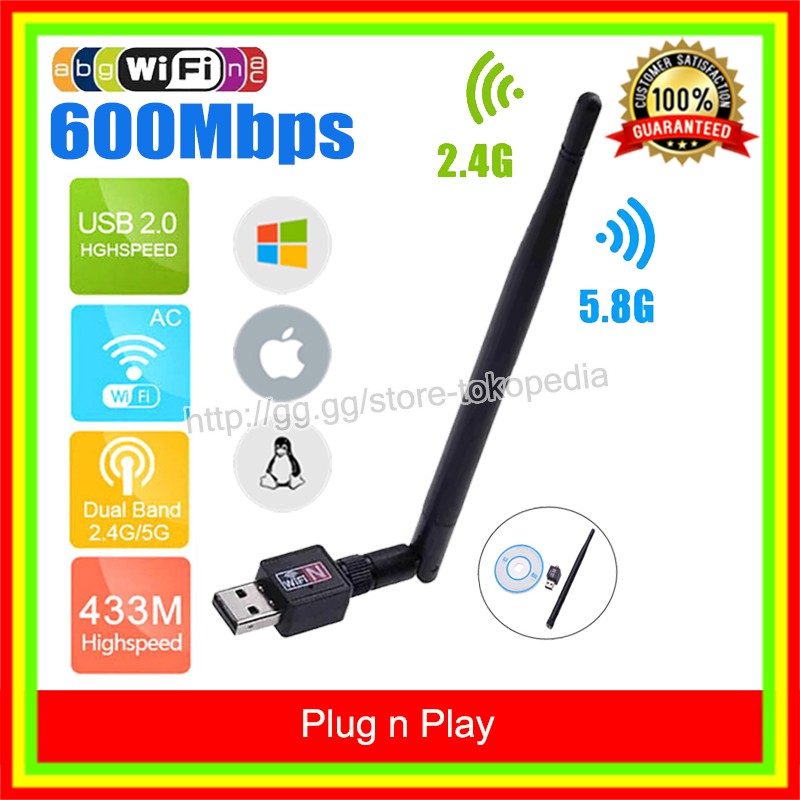 USB Wifi Antena Dongle Adapter Wireless Receiver High Gain Parabola PC Komputer Notebook Mac 300mbps