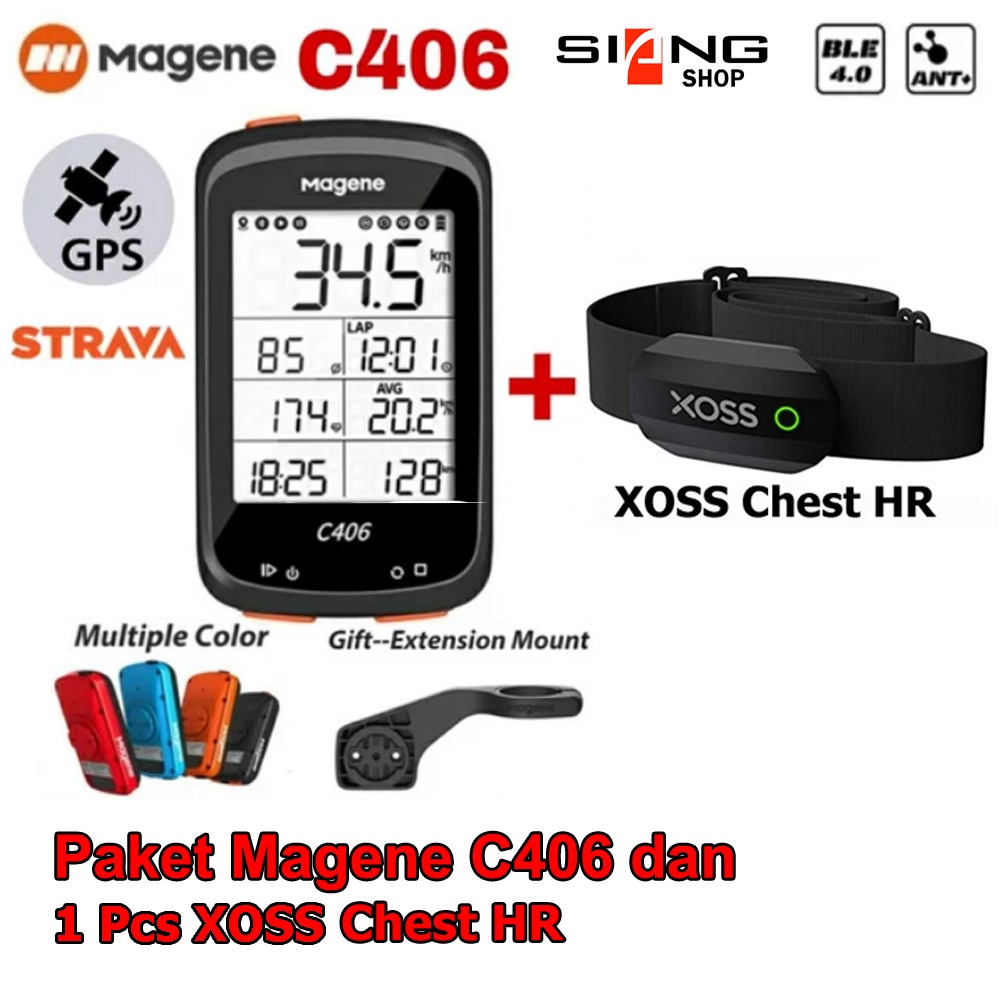 Cyclocomp / Speedometer sepeda Magene C406 bundling XOSS Chest HR