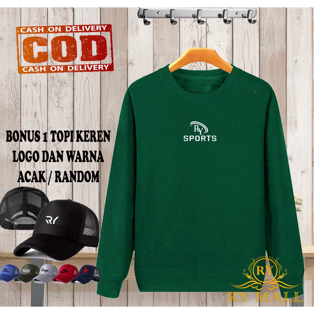 Bonus Topi. Sweater RY SPORT Motif Putih + Topi Random / Sweater Pria & Wanita / Hoodie Pria
