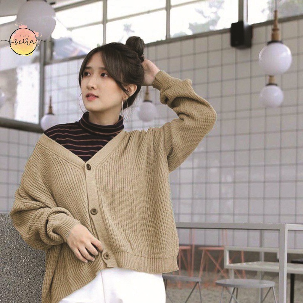 [BISA COD] Olivia Cardy Crop Tebal / Eireen Crop Cardy / Kardigan Rajut Olivia / Cardi balon-Olivia Cream