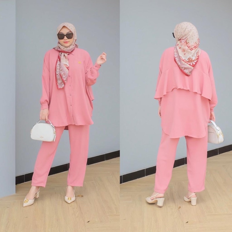 DYN  Basic Anara set Part 6- One Set Atasan + Celana Crinkles-Blush