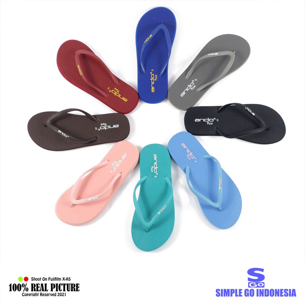 Ando Nice - Sandal rumah karet tali jepit wanita original | Sendal japit cewek perempuan lentur model flip flop tahan air cocok untuk ke pantai 36-40