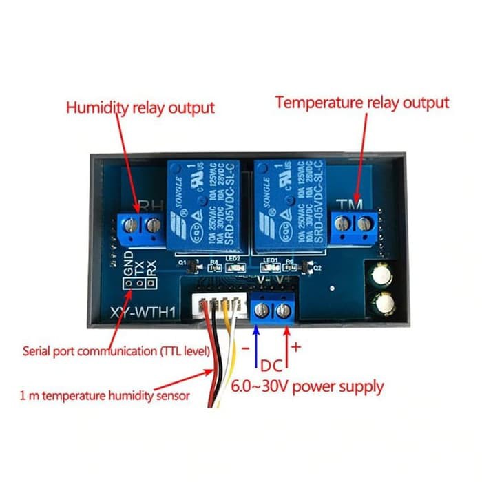 Thermostat Hygrostat 2in1 Alat Kontrol Suhu dan Kelembaban Dual Relay Output DC 12V WTH1