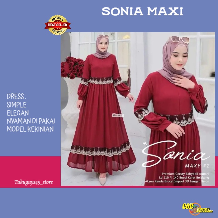 Gamis Dress Maxy Maxi Wanita Ceruty Babydoll Jumbo Resleting Sleting Depan Busui Sonia Renda Full Fu