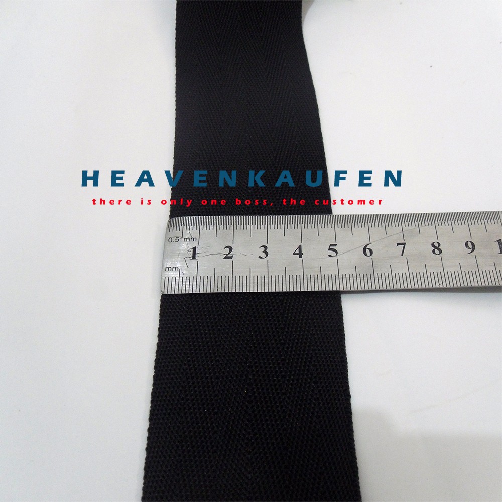 Tali Webbing 5 cm Motif Seatbelt Hitam Meteran