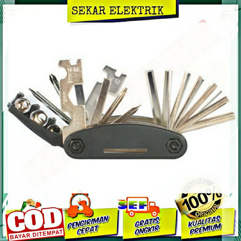 Kunci Sepeda alat Tools reparasi Bike Tool Kit 15 in 1 kunci Sepeda simpel dibawa kemana mana