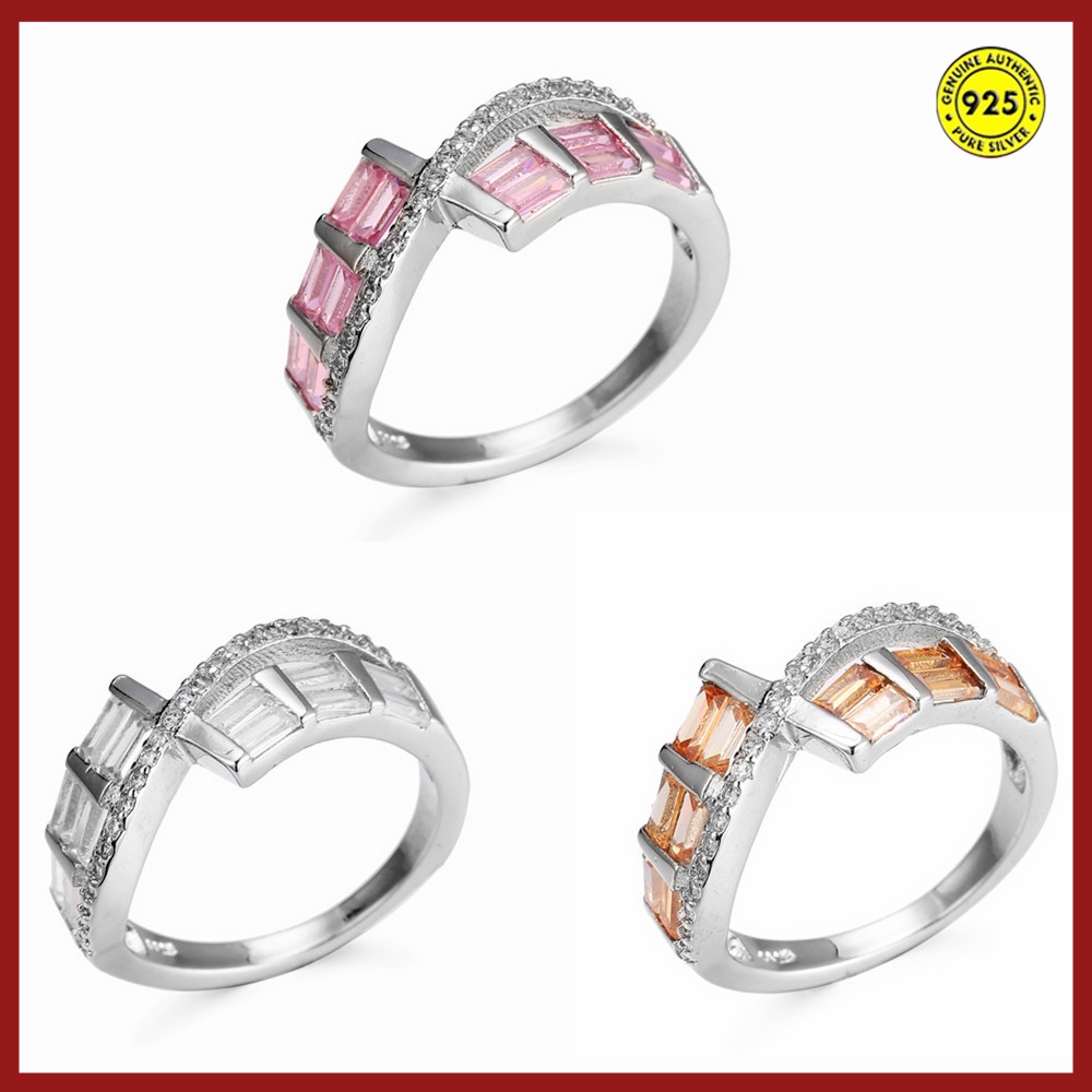 Creative Inlaid Square Diamond Pink Crystal Ring Female Fashion Champagne Color