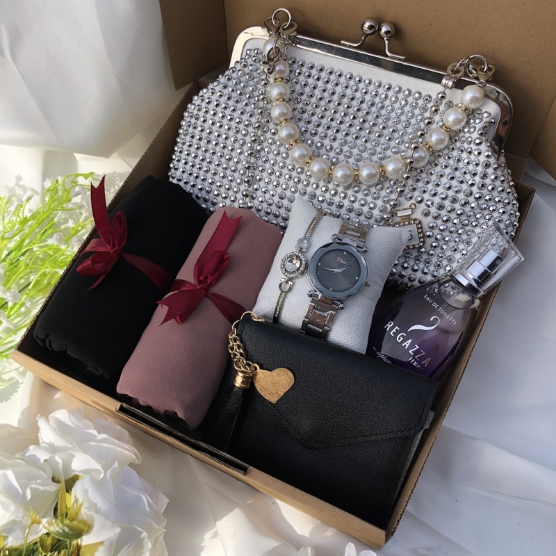 Hampers Giftbox Tas Wanita Premium | Paket Aksesoris Hijab Kado Ulangtahun Wisuda Wedding Anniversary