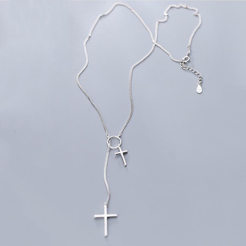 Kalung Rantai Dengan Liontin Salib Bahan Metal Untuk Wanita