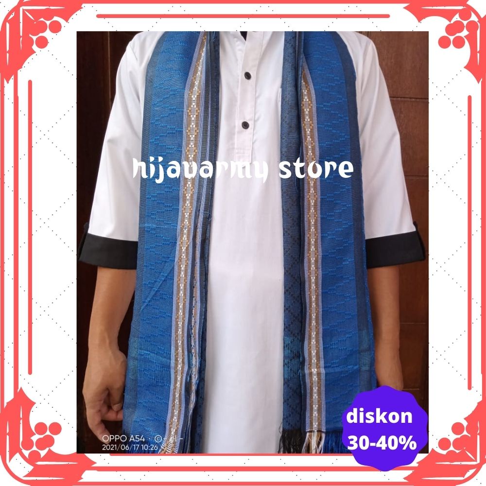 SORBAN PREMIUM IMAMAH SELENDANG PANJANG TEBAL JUMBO PAS MINA  PASMINA SORBAN SELENDANG SYAL-JUMBO BIRU CORAK