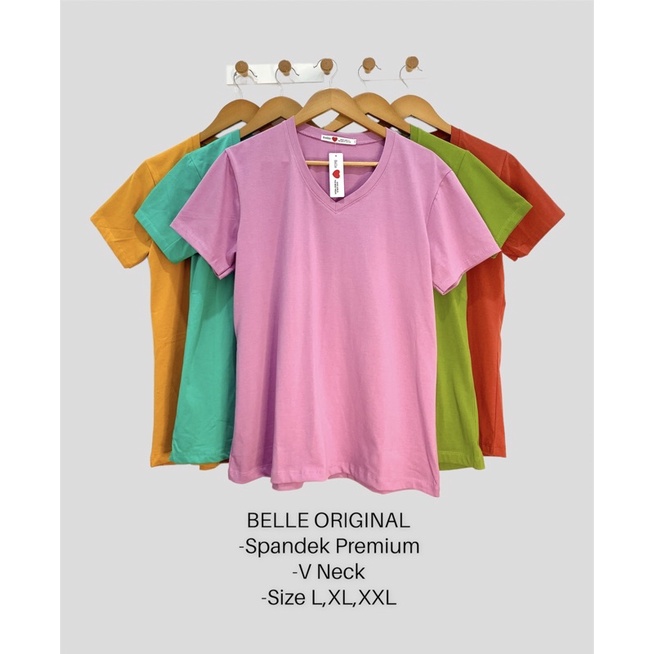 KAOS BELLE ORI 100% LENGAN PENDEK V NECK UKURAN L XL XXL