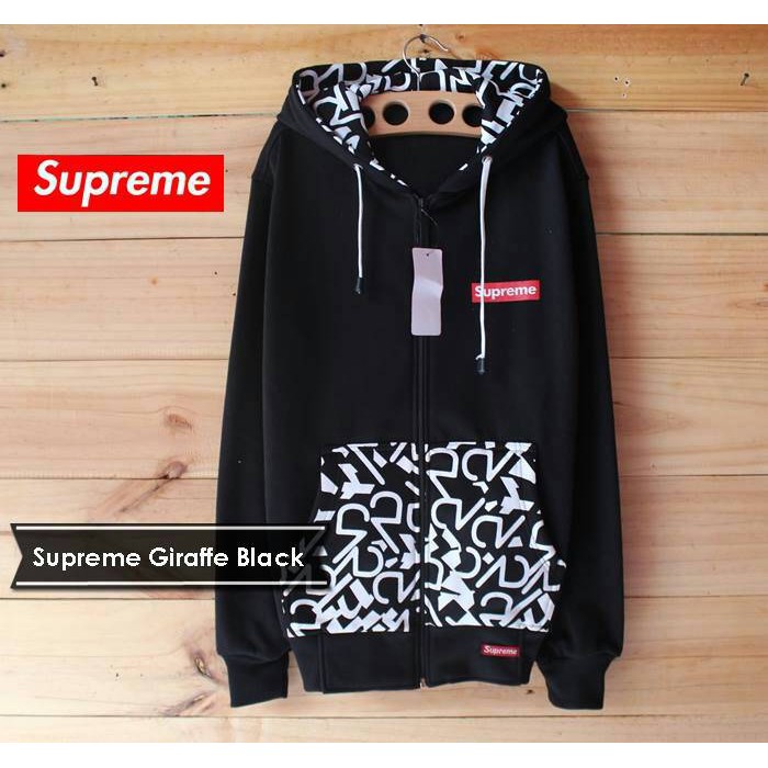 Jaket Supreme Giraffe Hoodie Zipper Black