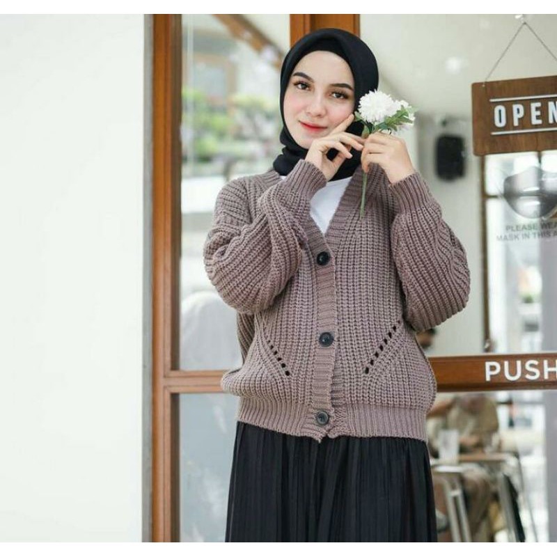 Cardigan Rajut Motif DHIYA | type 3 Get | Rajut TEBAL Premium | Pakaian Rajut Atasan Wanita-Burgundy