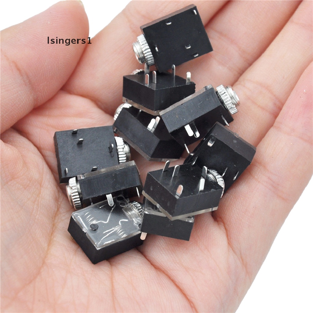 (lsingers1) 10pcs Soket Jack Audio Stereo 3.5mm Dengan Mur 5 Pin PCB