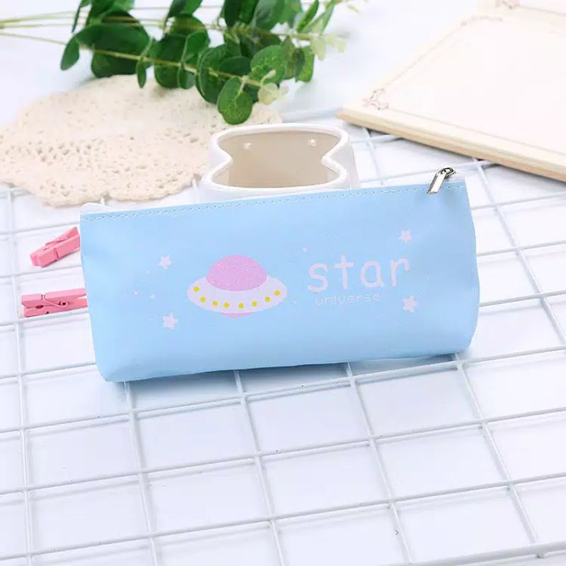 MYUME.STORE||KOTAK PENSIL MOTIF STAR UNIVERSE LUCU UNIK / TEMPAT PENSIL / KOTAK PULPEN PP102-Biru