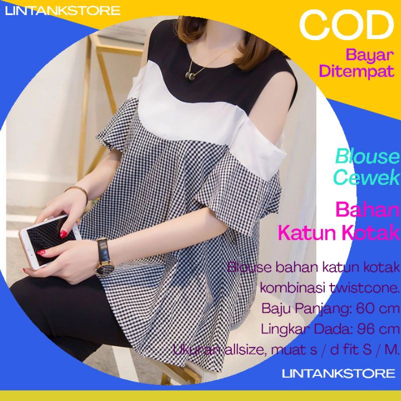 Blouse Wanita Korea Atasan Cewek Import Blus Cewek Kekinian Baju Remaja Permpuan Terbaru Katun Kotak