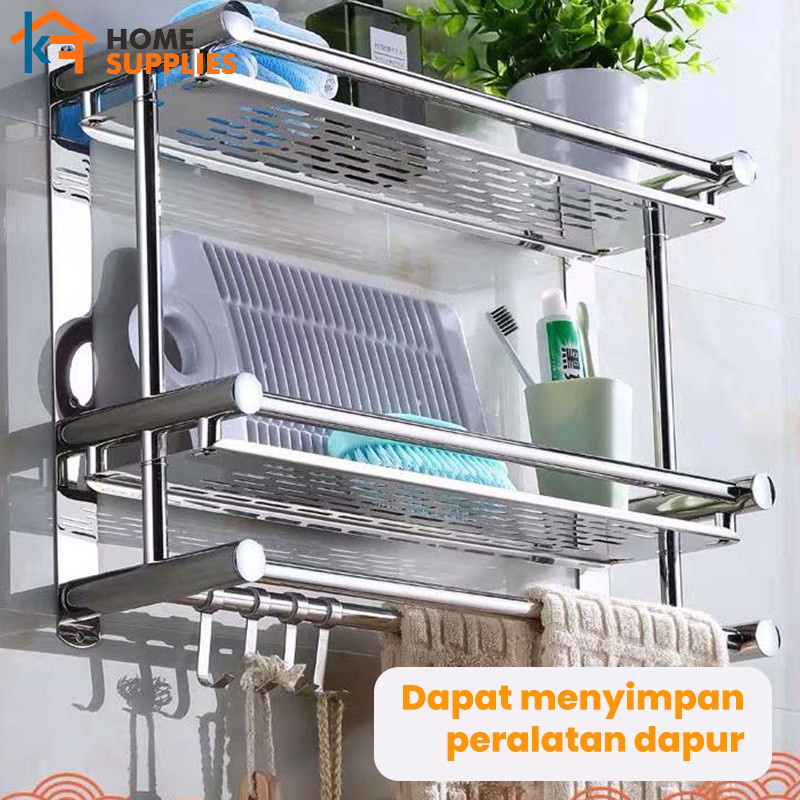 【KF】Rak Gantung Stainless Steel Dinding 3 Tingkat Tempat Sabun Rak Dapur Tempel Anti Karat