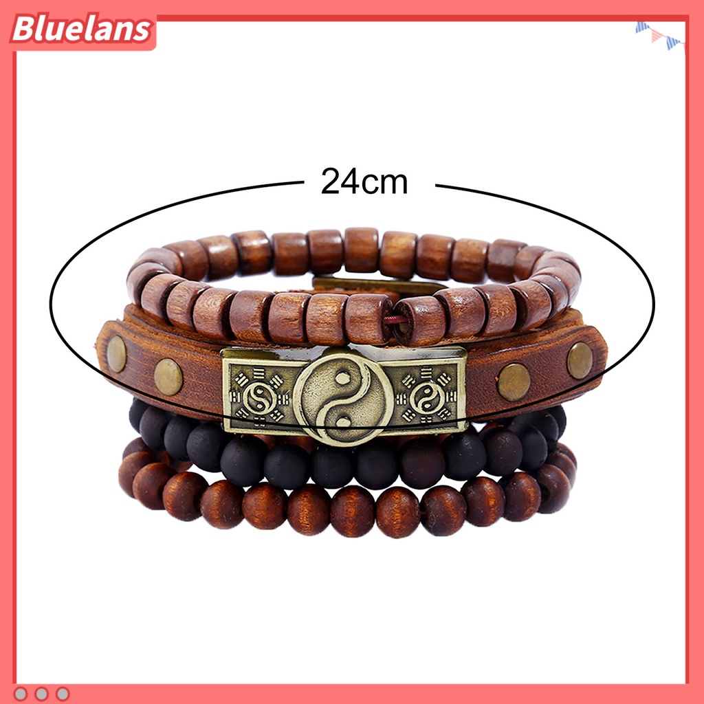 Bluelans 4Pcs Beaded Bracelet Simple Multi-layer Easy-using Tai Chi Leather Bracelets