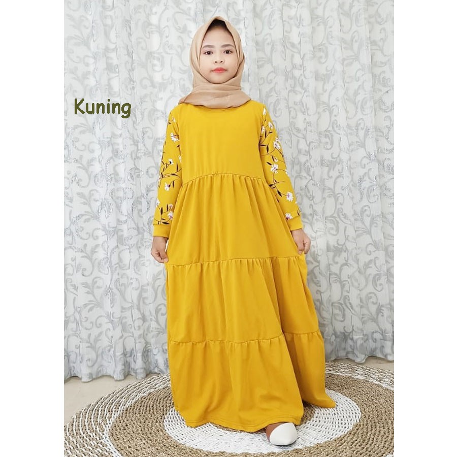 GAMIS ANAK SOLEHA 4-12tahun LENGAN BUNGA KERUT 3 TINGKAT CARLINA