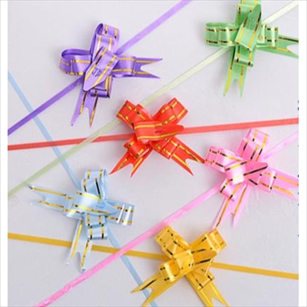 

Pita Tarik / Pita Serut / Pita Kado 18 mm - 30 mm List Emas (1 pack isi 10pc)