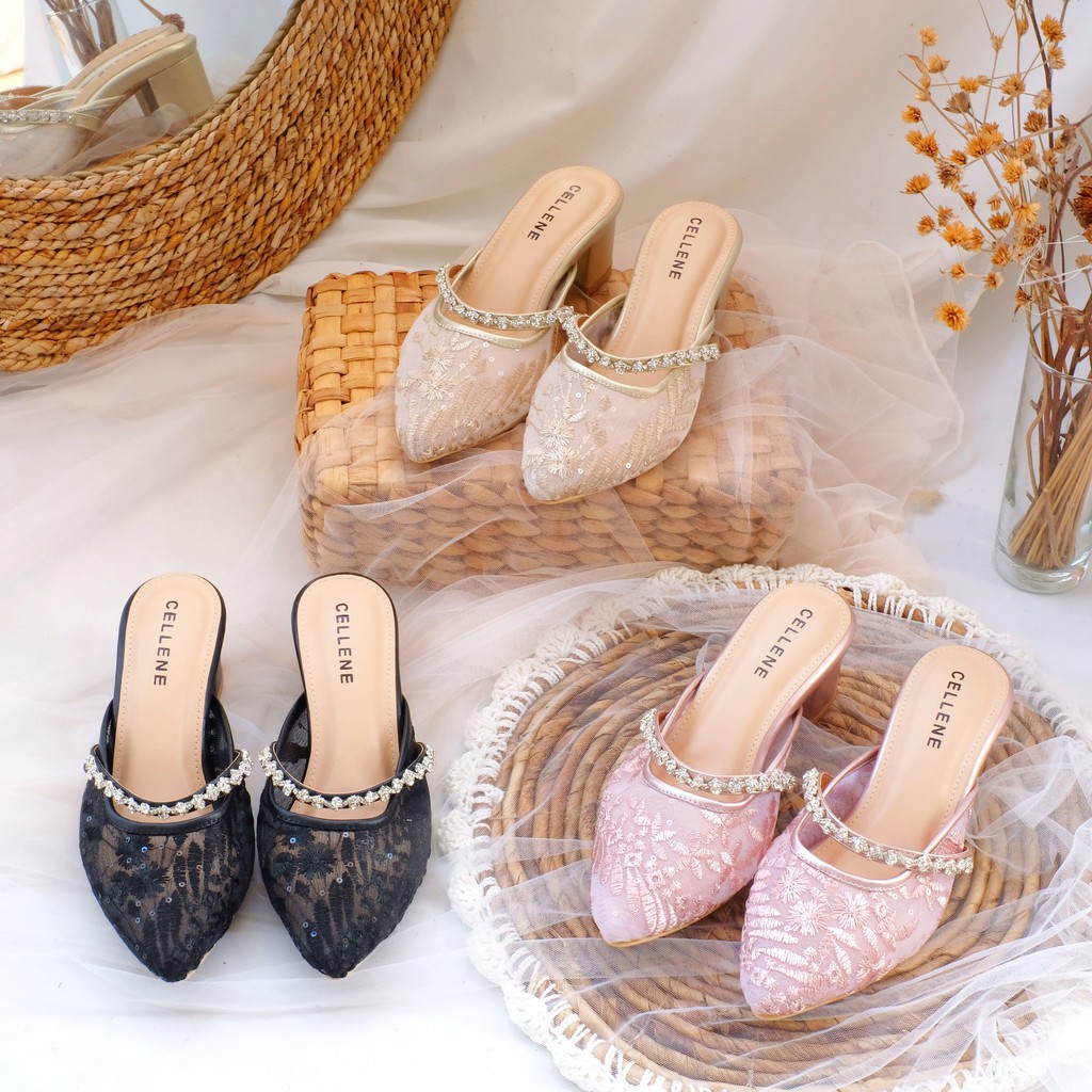 𝐂𝐄𝐋𝐋𝐄𝐍𝐄 • YOURA LACE Heels / sepatu brukat hak 5 cm wedding shoes