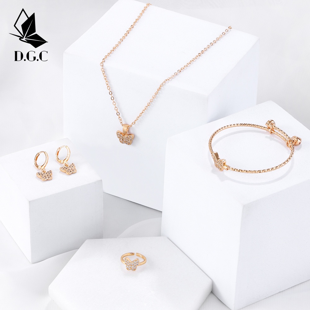 ♥✅COD✨Titanium Set Perhiasan Kalung Gelang Cincin Anting Korea Perhiasan Anak Satu Set D470