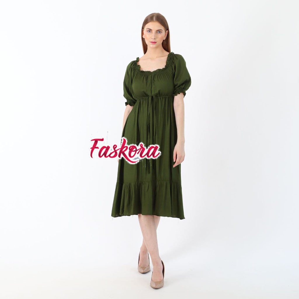 Dress Jumbo Casual Sabrina Kerut Dada Wanita Panjang Rayon Bali Motif Polos Bulu