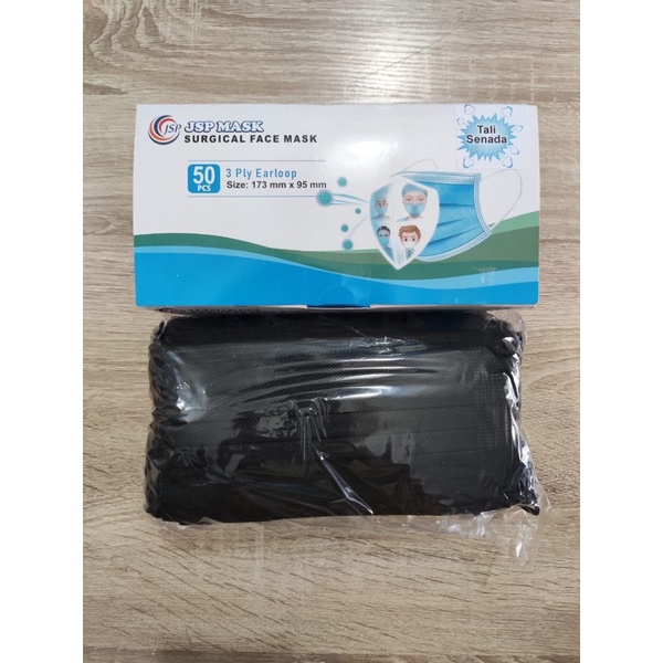 Masker JSP FULL HITAM TALI SENADA ISI 50/box