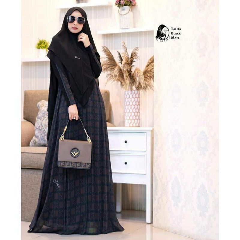 [JOZA CLOTHING] READY GAMIS SYARI / DRESS SET PRINTING " TALITA BLACK MATE " BY JOZA
