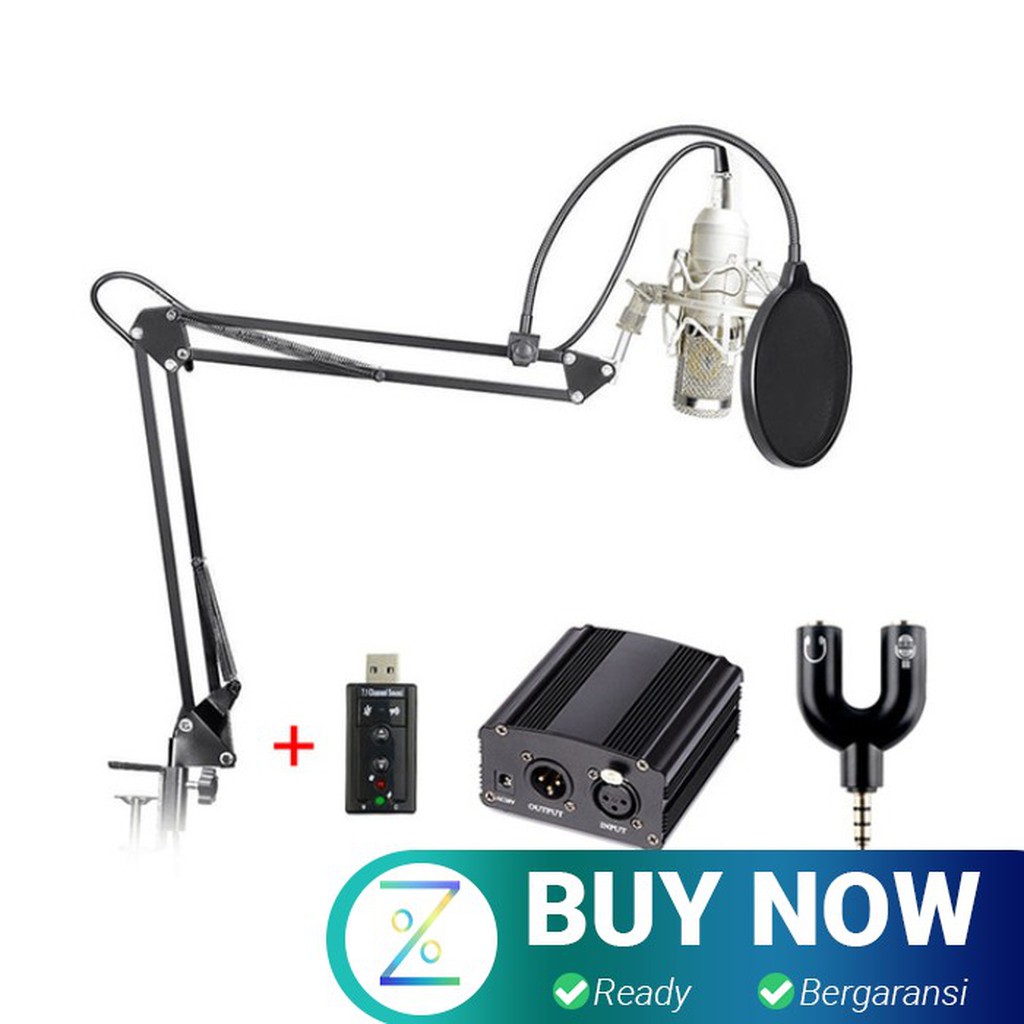 Condenser Microphone BM-800 + Scissor Arm Stand + Phantom Power 48V +