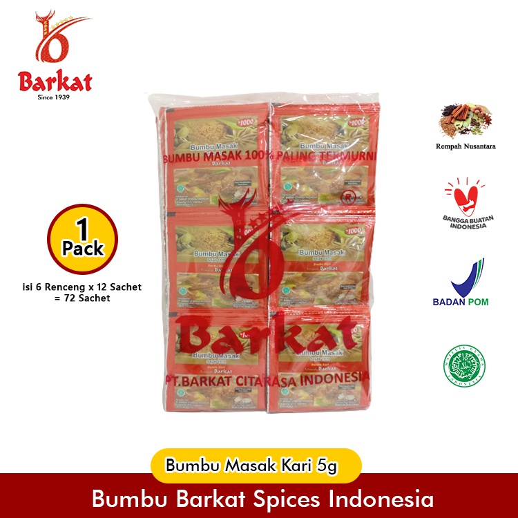 Barkat Bumbu Kari Padang Instan Bubuk 1 Pack isi 72 Pcs Khas Padang Sejak 1939