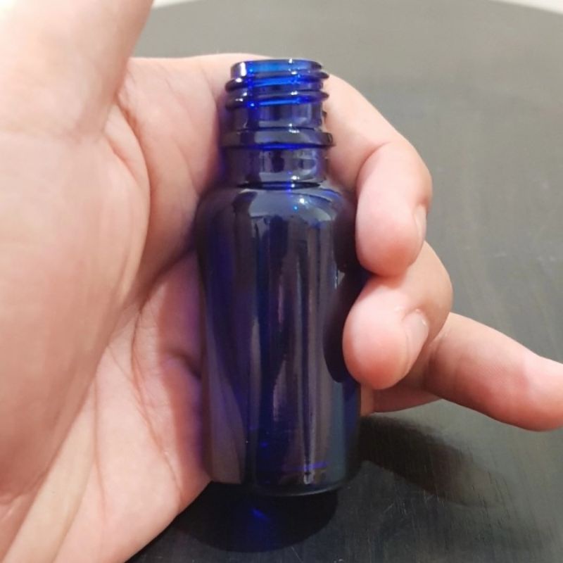 botol kaca pipet 20ml tebal biru - ring almunium gold