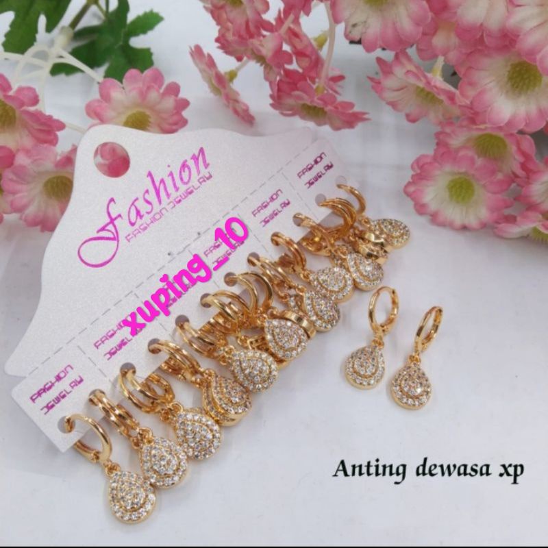 Anting lapis emas perhiasan xuping wanita dewasa 1 Lusin