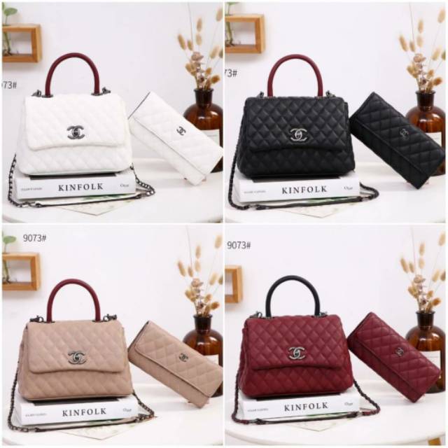 TAS WANITA-HAND BAG-TAS SELEMPANG-CHANEL TOP HANDLE FLAP BAG CAVIAR LEATHER 9073