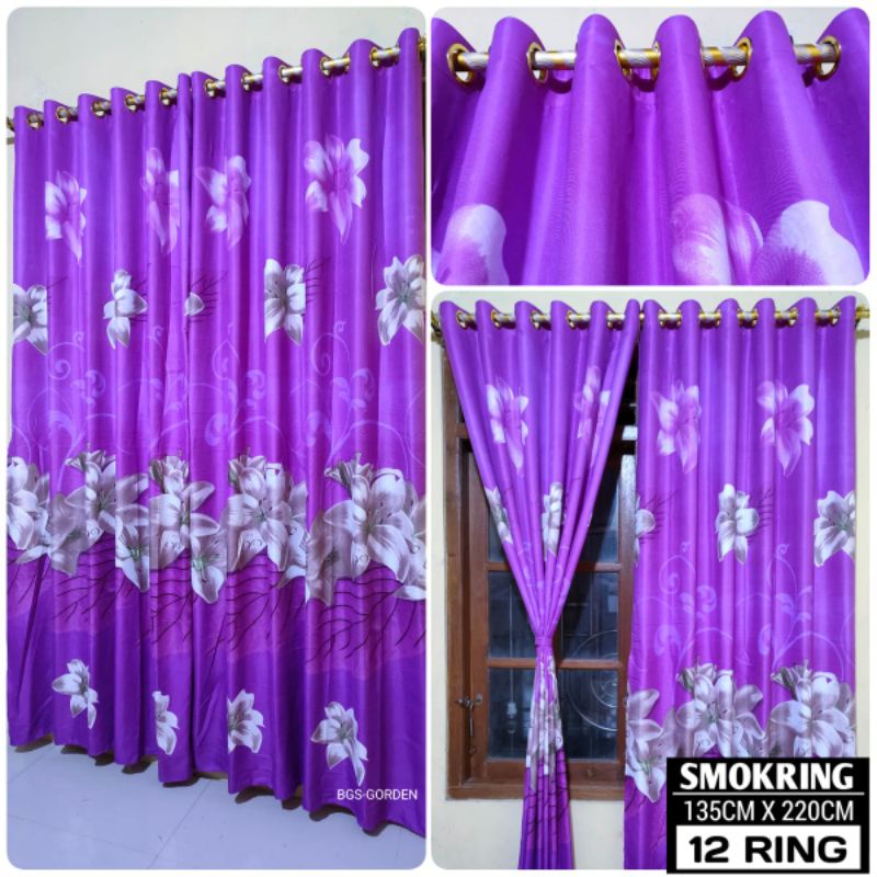 Gorden Bunga Ungu / Gorden Pintu Dan Jendela Motif Spica Warna Ungu uk. 135x220cm