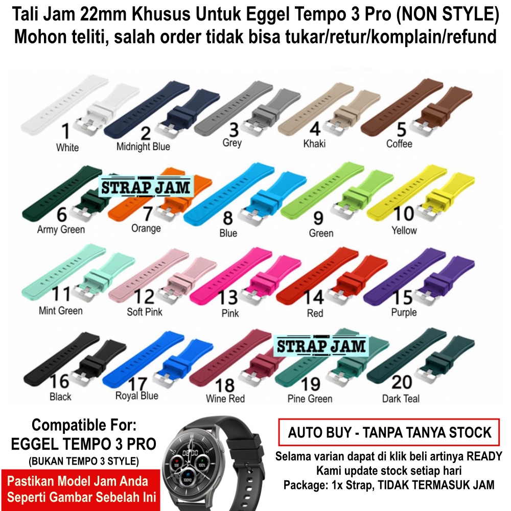 MS3 Tali Jam Eggel Tempo 3 Pro - Strap 22mm Rubber Silikon Pangkal Lebar