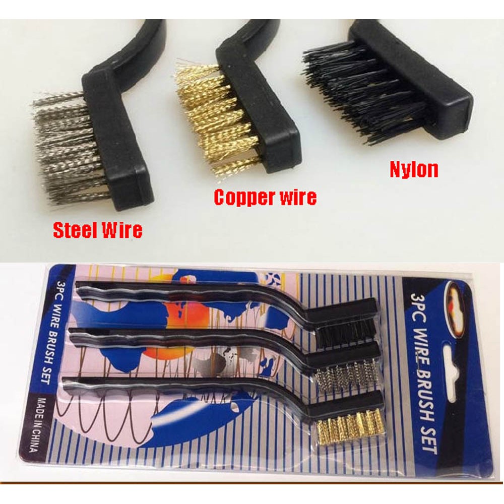 3 pc wire brush set / sikat steel, copper, nylon