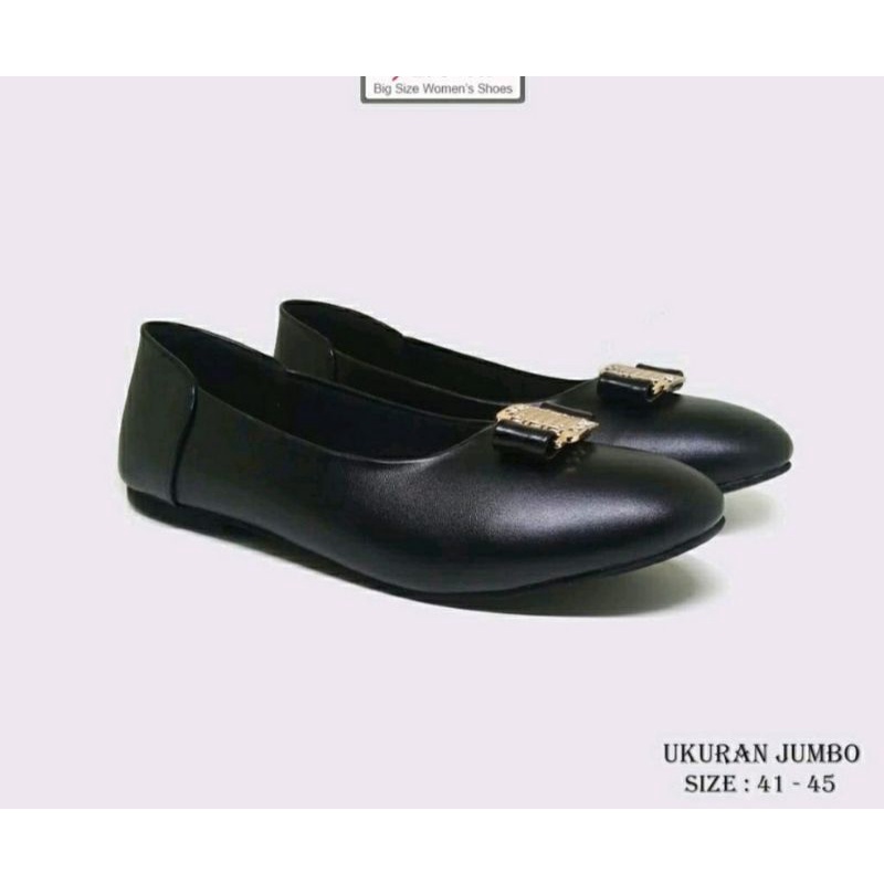 Sepatu Flatshoes Wanita ELNara Big Size 41-45 Pantofel flat Kulit Ukuran besar Hitam Kasual, 41