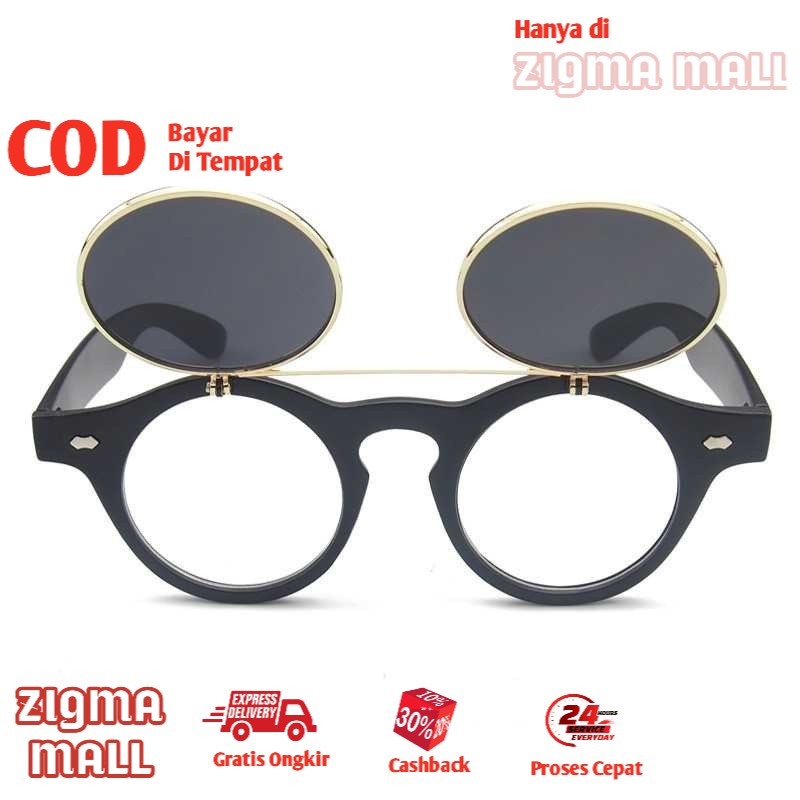 Kaca Mata Buka Tutup Bisa Dibuka Boboho Bulat Kacamata Fashion Gaya Korea Double Frame Steampunk