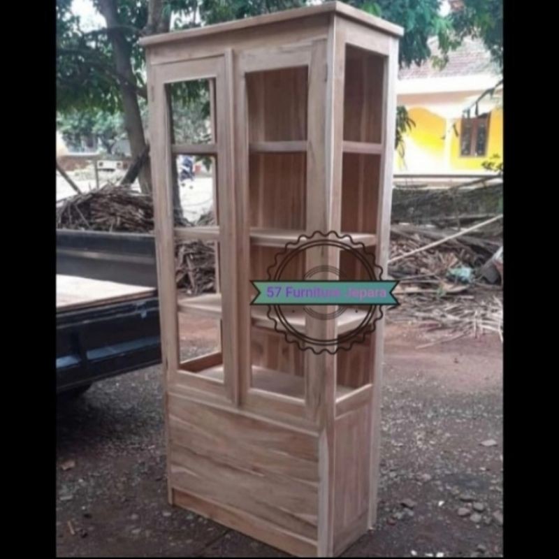 Lemari Dapur Pintu 2 Kayu Jati - Lemari Hias Pajangan Jati Mebel Jepara Mentahan