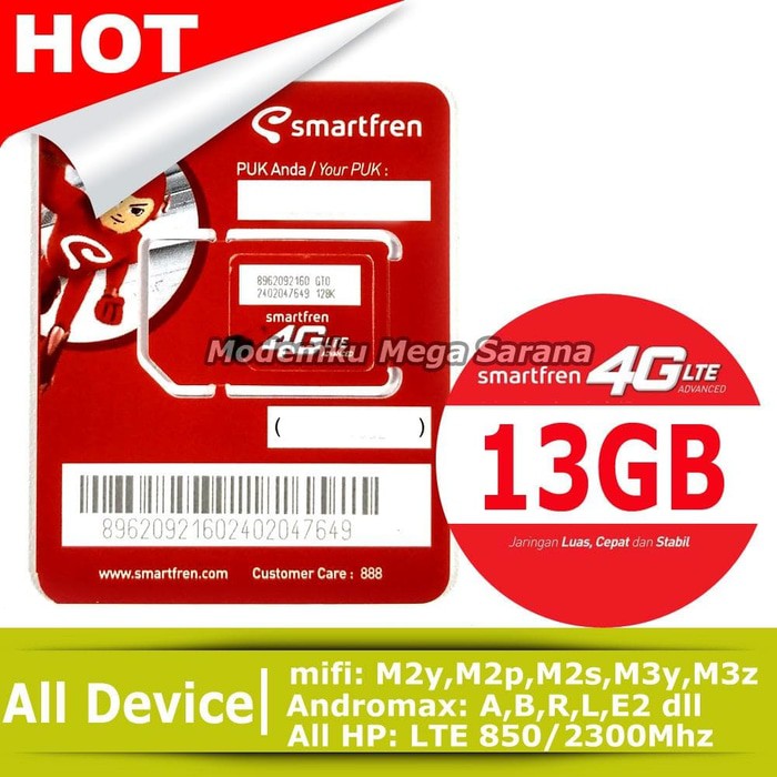 PERDANA SMARTFREN GSM 4G LTE KUOTA 13 GB
